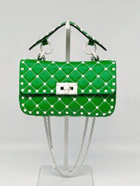 Valentino Garavani Green Roman Stud Shoulder Bag Leather Chain